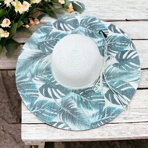 Large plum leaves print beach hat for women